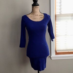 Forever 21 Royal Blue 3/4 Sleeve Open Back Dress
